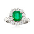 C. 1990 Vintage 2.16 Carat Emerald Ring with 1.23 ct. t.w. Diamonds in Platinum