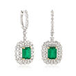 C. 1990 Vintage 2.00 ct. t.w. Emerald and 2.00 ct. t.w. Diamond Drop Earrings in 14kt White Gold