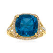 11.00 Carat London Blue Topaz and .25 ct. t.w. Brown Diamond Ring in 14kt Yellow Gold