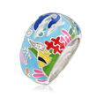Belle Etoile &quot;Dolphin&quot; Blue and Multicolored Enamel and CZ-Accented Ring in Sterling Silver
