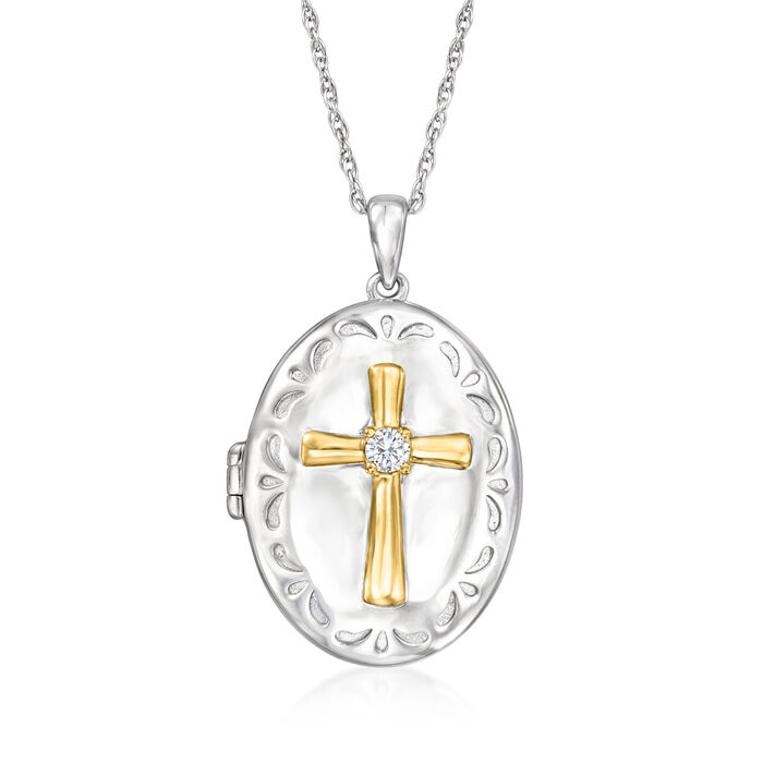 .10 ct. t.w. Diamond Cross Locket Necklace in Sterling Silver and 18kt Gold Over Sterling