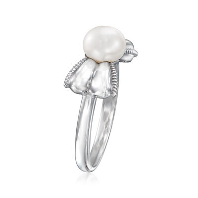 6.5-7mm Cultured Pearl Bow Ring in Sterling Silver