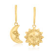 14kt Yellow Gold Sun and Moon Mismatched Huggie Hoop Drop Earrings