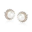 7mm Cultured Pearl and .25 ct. t.w. Diamond Earrings in 14kt White Gold