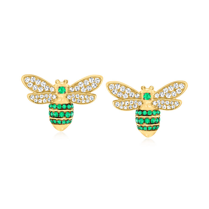 .90 ct. t.w. Tsavorite and .76 ct. t.w. Diamond Bumblebee Earrings in 14kt Yellow Gold
