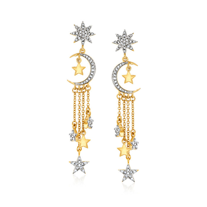.33 ct. t.w. Diamond Star and Moon Drop Earrings in 18kt Gold Over Sterling