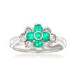 C. 1990 Vintage .50 ct. t.w. Emerald and .36 ct. t.w. Diamond Flower Ring in Platinum