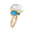 Blue Opal Doublet and Moonstone Ring in 14kt Yellow Gold