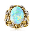 C. 1960 Vintage Opal Ring with Diamond Accents in 18kt Yellow Gold