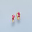 1.41 ct. t.w. Ruby and .27 ct. t.w. Diamond U-Shaped Hoop Earrings in 14kt Yellow Gold 