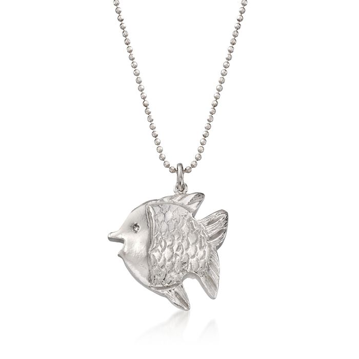 Italian Sterling Silver Fish Necklace with CZ Accent