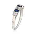 C. 1980 Vintage .50 ct. t.w. Sapphire and .16 ct. t.w. Diamond Ring in Platinum