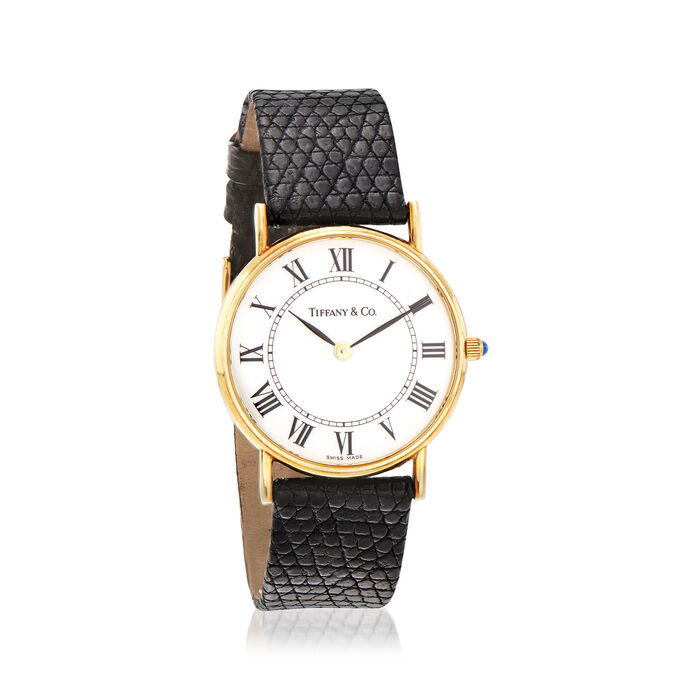 C. 1990 Vintage Tiffany Jewelry Woman's Black Leather Strap 30mm Watch ...