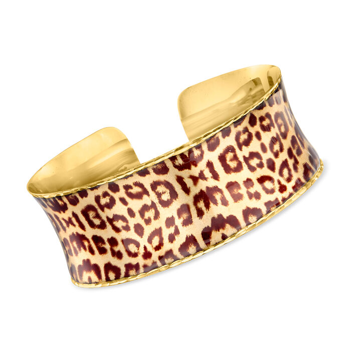 Italian Leopard-Print Enamel Cuff Bracelet in 14kt Yellow Gold