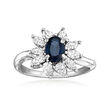 C. 1990 Vintage .75 Carat Sapphire Flower Ring with .80 ct. t.w. Diamonds in Platinum