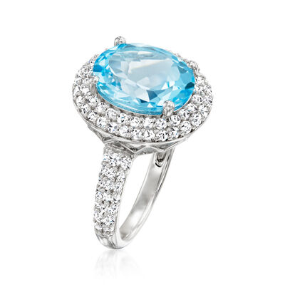 5.50 Carat Swiss Blue Topaz Ring with 1.30 ct. t.w. White Topaz in Sterling Silver