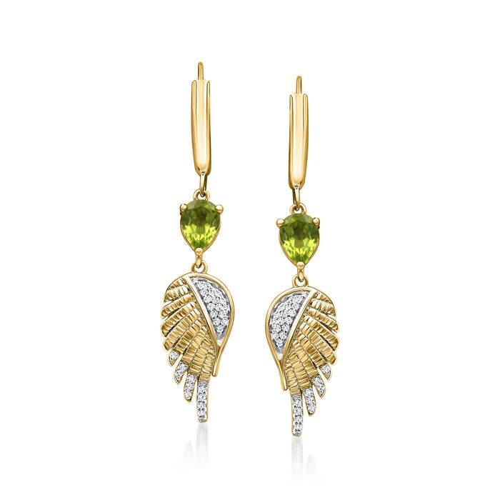 1.50 ct. t.w. Peridot Angel Wing Drop Earrings with .10 ct. t.w. White Topaz in 18kt Gold Over Sterling