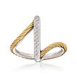 ALOR &quot;Classique&quot; Yellow Cable Bar Ring With Diamond Accents and 18kt White Gold