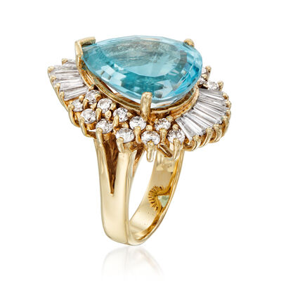 C. 1980 Vintage 9.30 Carat Sky Blue Topaz and 2.20 ct. t.w. Diamond Ring in 14kt Yellow Gold