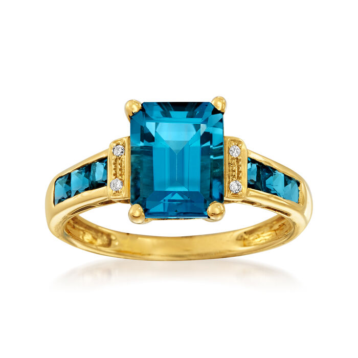 3.00 ct. t.w. London Blue Topaz Ring with Diamond Accents in 14kt Yellow Gold