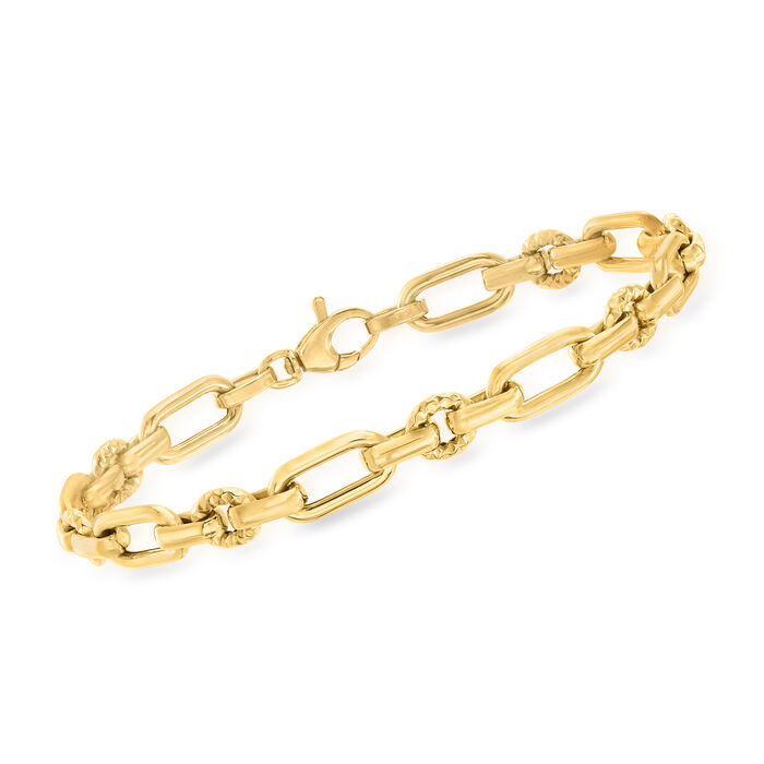 Italian 14kt Yellow Gold Oval and Rectangular Link Bracelet