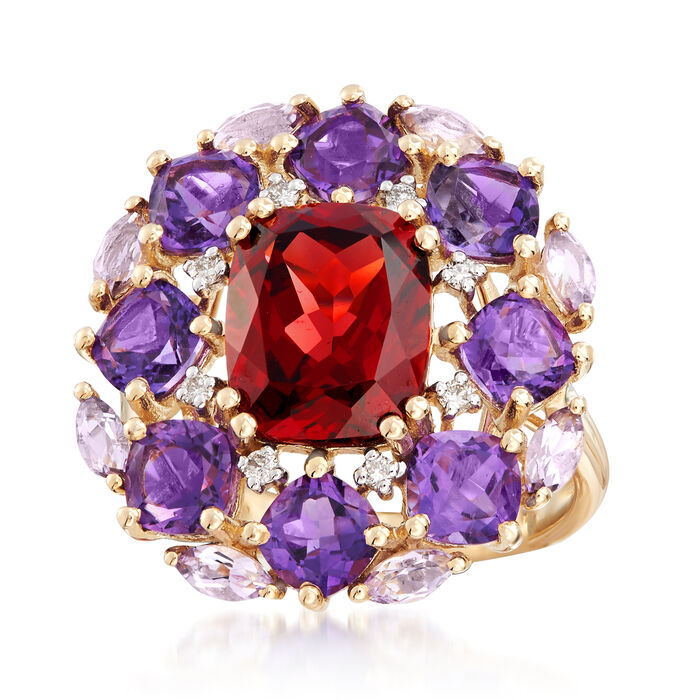 4.10 Carat Garnet and 3.80 ct. t.w. Amethyst Ring in 14kt Yellow Gold ...