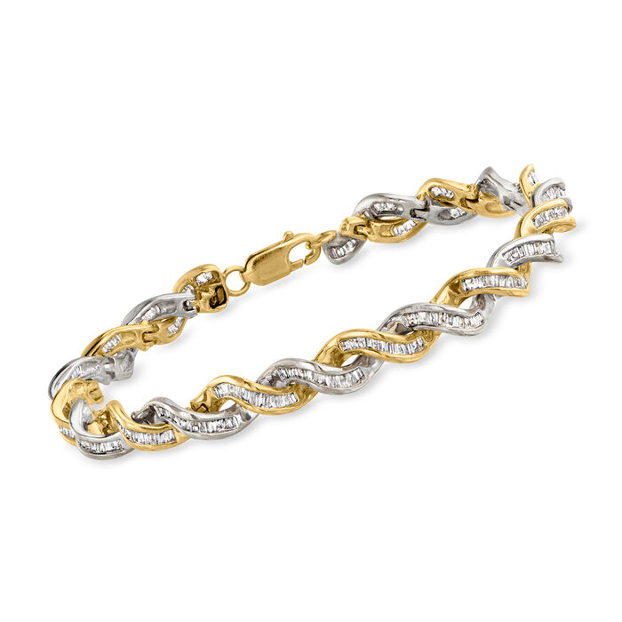 C. 1990 Vintage 3.00 ct. t.w. Diamond Twisted Bracelet in 14kt Two-Tone Gold