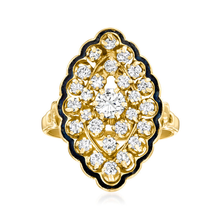 C. 1990 Vintage 1.00 ct. t.w. Diamond Marquise-Shaped Cluster Ring with Black Enamel in 14kt Yellow Gold