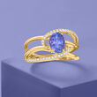 1.30 Carat Tanzanite and .18 ct. t.w. Diamond Ring in 14kt Yellow Gold