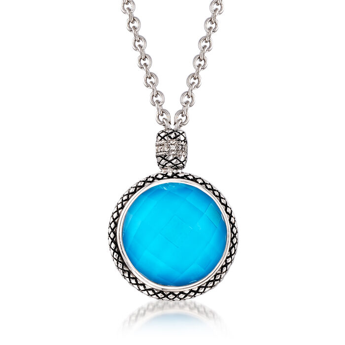 Andrea Candela &quot;Trebol&quot; Stabilized Turquoise and Rock Crystal Pendant Necklace with Diamond Accents in Sterling Silver