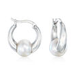 7.5-8mm Cultured Pearl Huggie Hoop Earrings in Sterling Silver