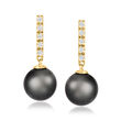 9.5-10mm Black Cultured Tahitian Pearl Drop Earrings with .10 ct. t.w. Diamonds in 14kt Yellow Gold