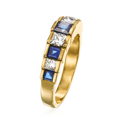 C. 1980 Vintage 1.25 ct. t.w. Sapphire and .80 ct. t.w. Diamond Ring in 14kt Yellow Gold