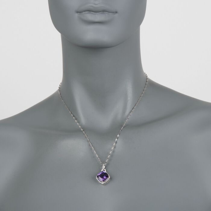6.75 Carat Amethyst and .30 ct. t.w. Diamond Pendant Necklace in 14kt White Gold 18-inch