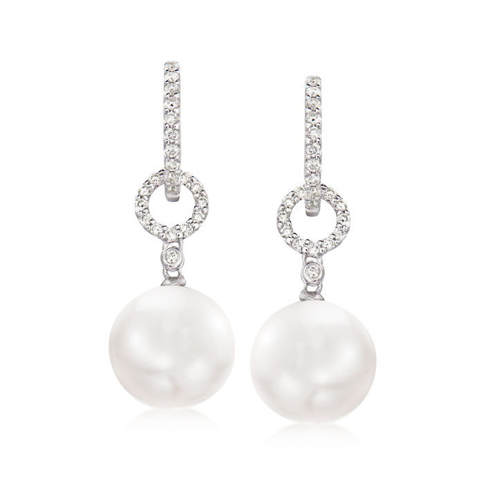 10-11mm Cultured South Sea Pearl and .29 ct. t.w. Diamond Earrings in 18kt White Gold