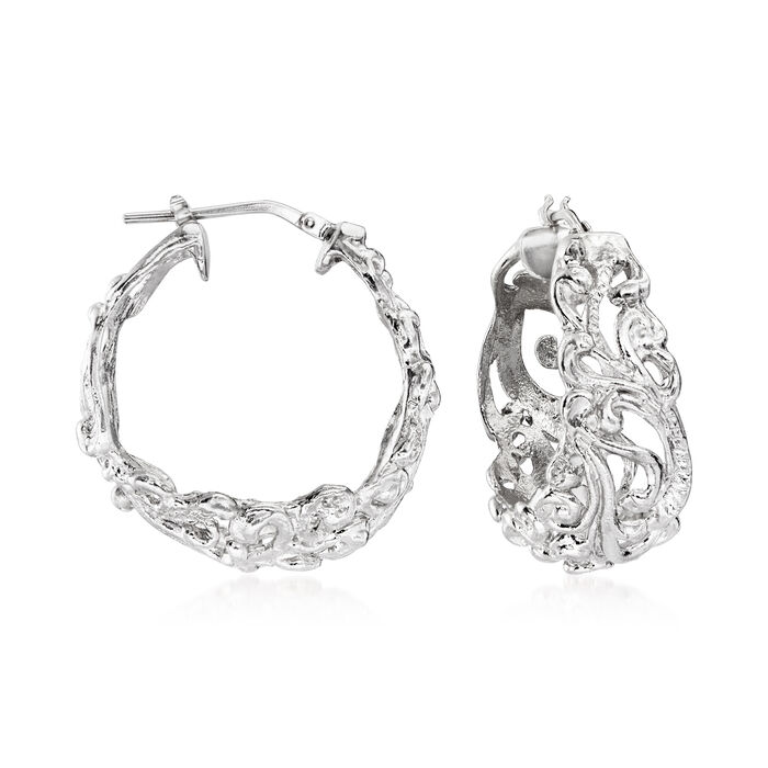 Italian Sterling Silver Florentine-Style Hoop Earrings