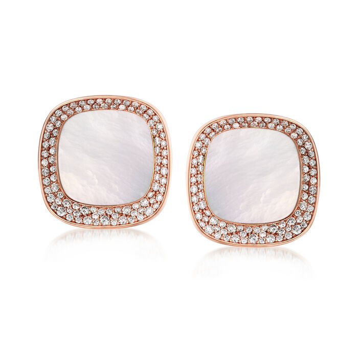 Roberto Coin &quot;Carnaby Street&quot; Mother-Of-Pearl and 1.33 ct. t.w. Diamond Earrings in 18kt Rose Gold