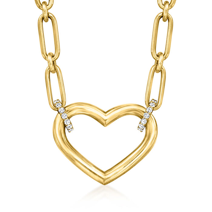 Roberto Coin Diamond-Accented Heart Paper Clip Link Necklace in 18kt Yellow Gold