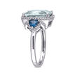 5.00 Carat Aquamarine, .60 ct. t.w. Blue Topaz and .30 ct. t.w. Diamond Halo Ring in 14kt White Gold