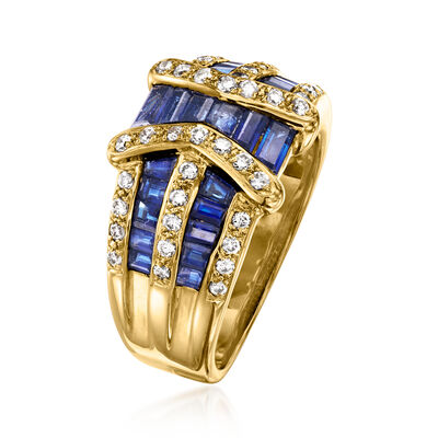 C. 1980 Vintage .40 ct. t.w. Sapphire and 1.89 ct. t.w. Diamond Ring in 18kt Yellow Gold