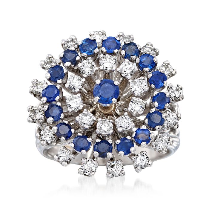 C. 1970 Vintage 1.30 ct. t.w. Diamond and 1.15 ct. t.w. Sapphire Cluster Ring in 14kt White Gold