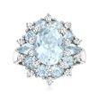 4.20 ct. t.w. Aquamarine and .55 ct. t.w. Diamond Cluster Ring in 14kt White Gold