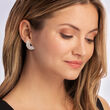 1.82 ct. t.w. White Zircon and .80 ct. t.w. Sapphire Fan Stud Earrings in 18kt Gold Over Sterling