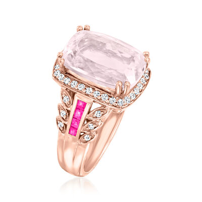 8.50 Carat Kunzite, .50 ct. t.w. Ruby and .36 ct. t.w. Diamond Ring in 14kt Rose Gold