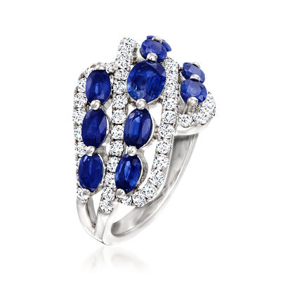 2.70 ct. t.w. Sapphire and 1.05 ct. t.w. Diamond Ring in 14kt White Gold