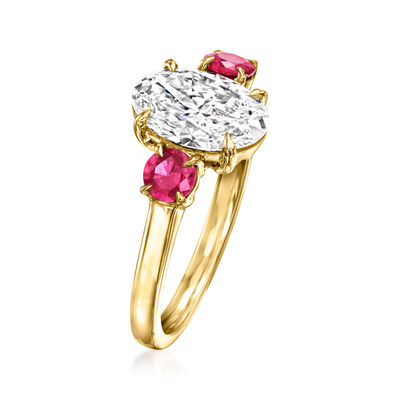 2.10 Carat Lab-Grown Diamond Ring with .50 ct. t.w. Rubies in 14kt Yellow Gold