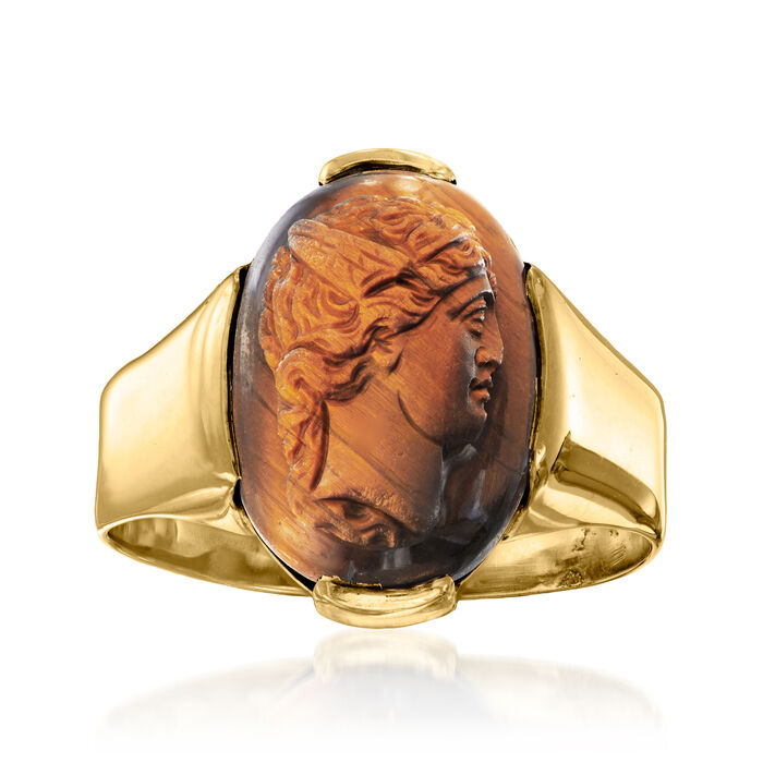 C. 1900 Vintage Tiger Eye Cameo Ring in 9kt Yellow Gold