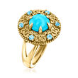 Turquoise and .20 ct. t.w. Swiss Blue Topaz Etruscan-Style Ring in 18kt Gold Over Sterling
