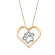 .15 ct. t.w. Diamond Paw Print and Heart Necklace in Sterling Silver and 18kt Gold Over Sterling