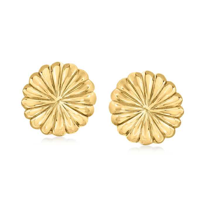 Italian 18kt Yellow Gold Line-Patterned Dome Earrings